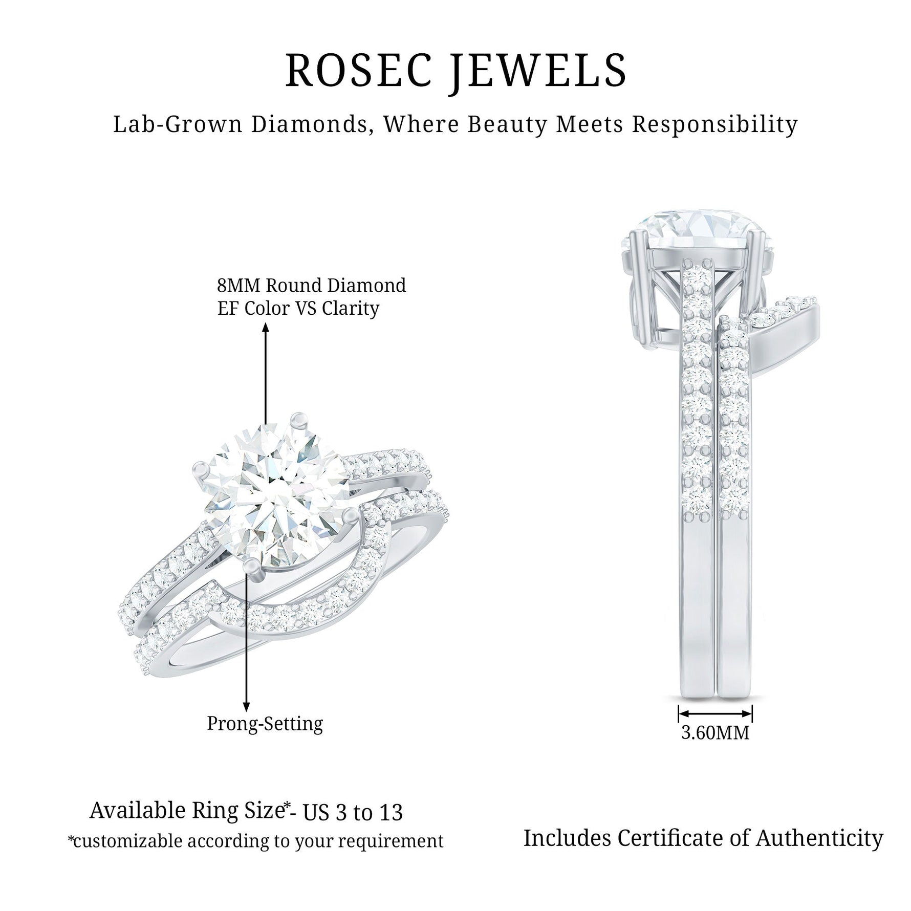 Lab Grown Diamond 8 MM Round Engagement Ring With Ring Guard