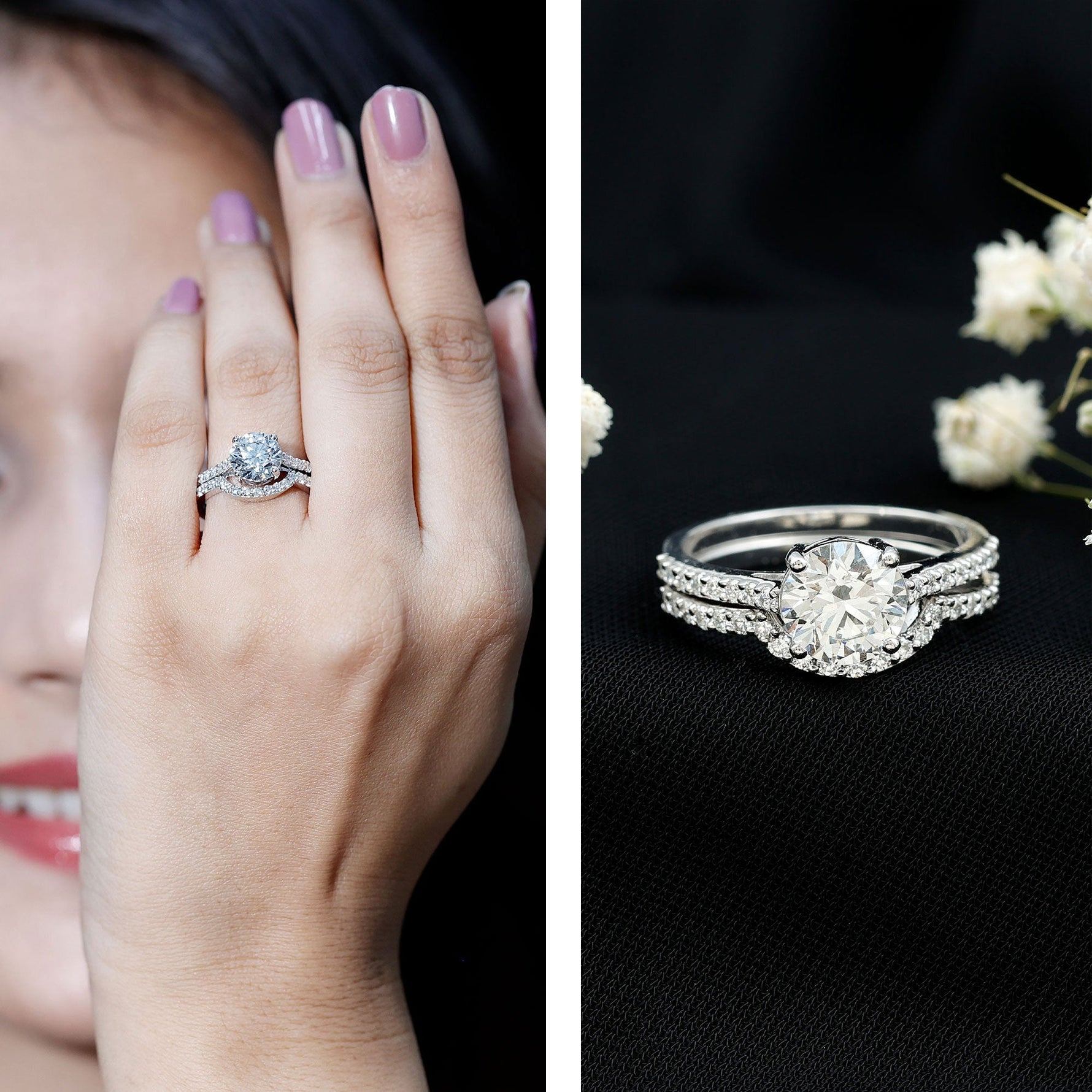 Lab Grown Diamond 8 MM Round Engagement Ring With Ring Guard