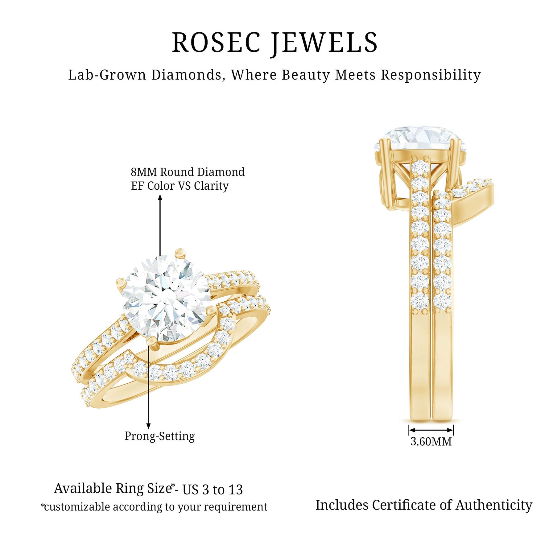 Lab Grown Diamond 8 MM Round Engagement Ring With Ring Guard