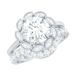 Lab Grown Diamond Vintage Inspired Engagement Ring with Wedding Band