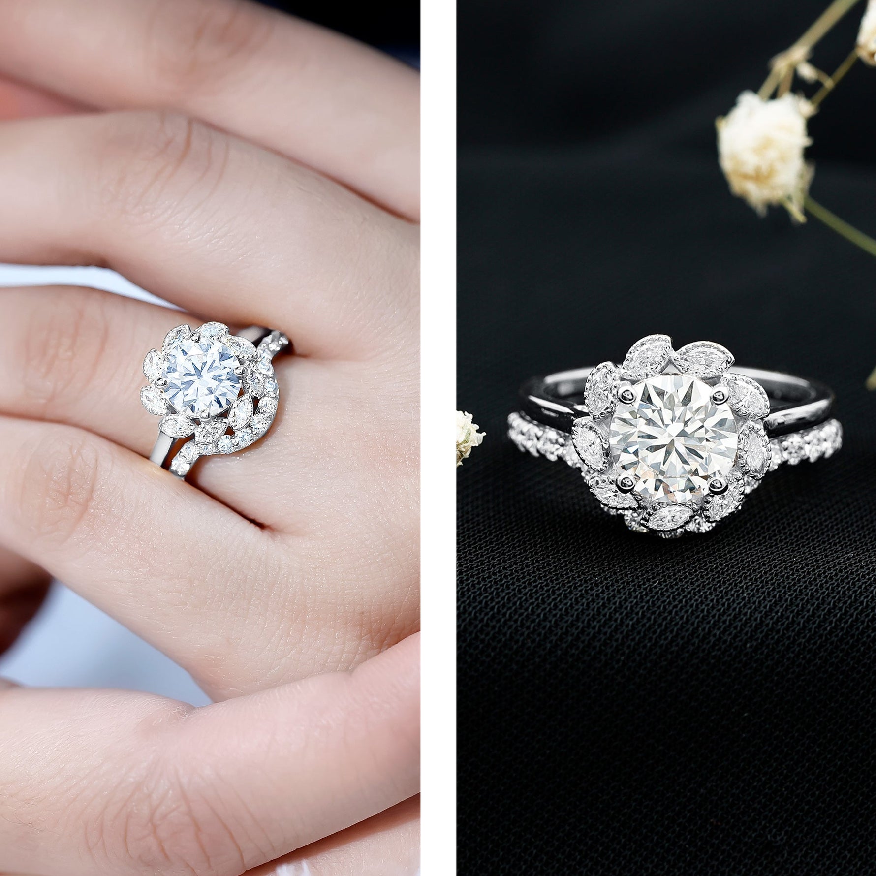 Lab Grown Diamond Vintage Inspired Engagement Ring with Wedding Band