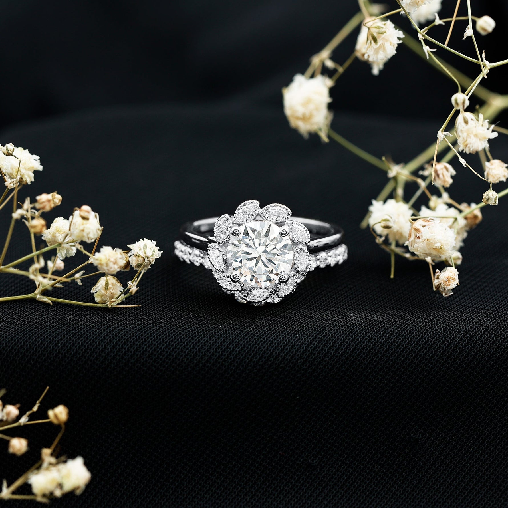 Lab Grown Diamond Vintage Inspired Engagement Ring with Wedding Band