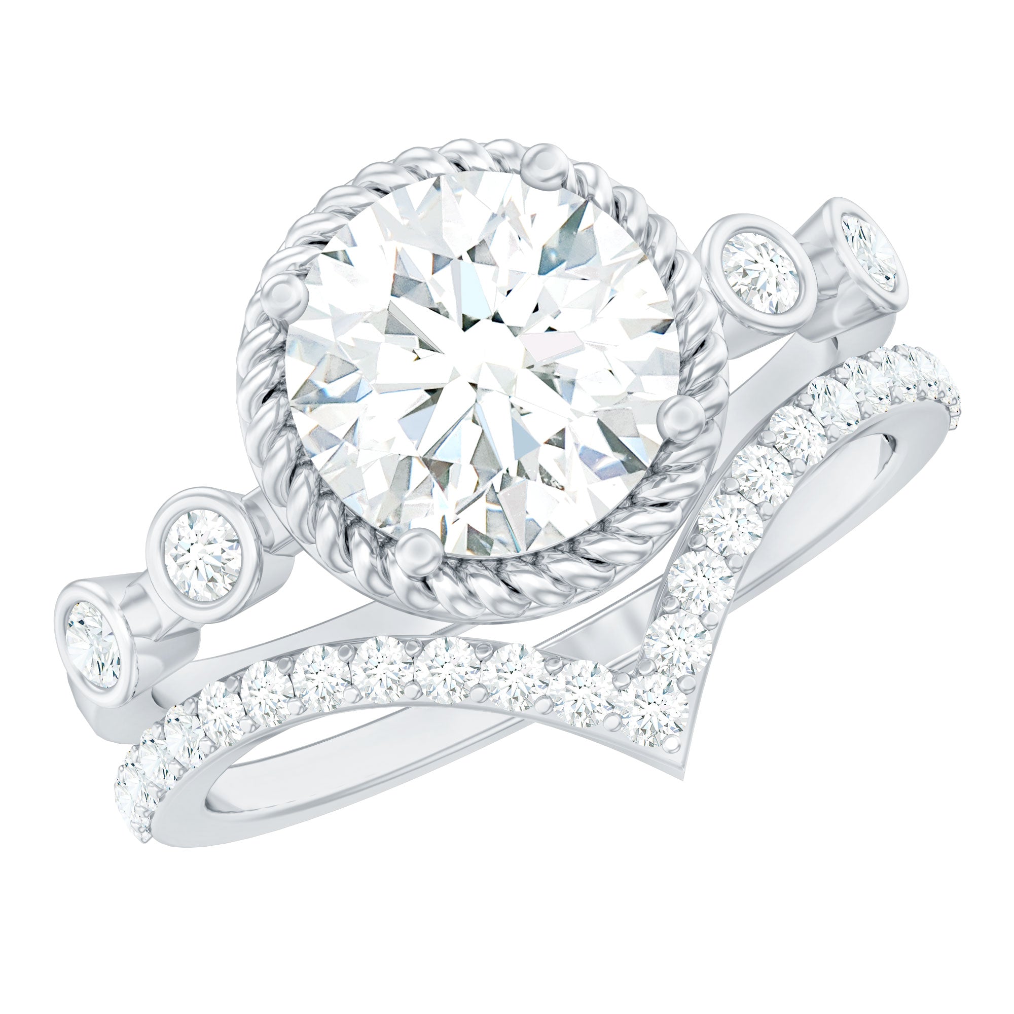Certified Lab Grown Diamond Solitaire Bridal Ring Set With Enhancer