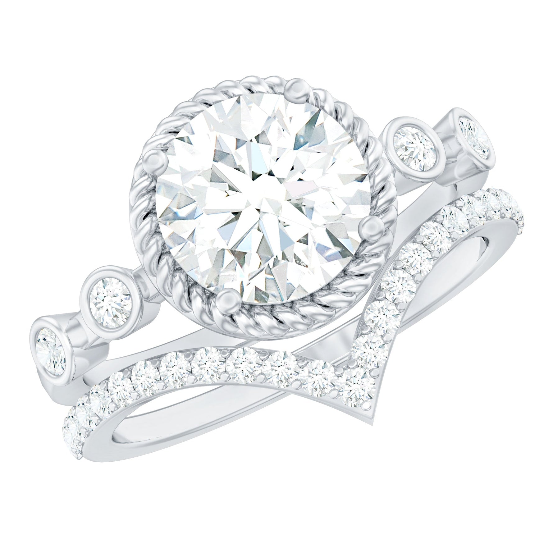 Certified Lab Grown Diamond Solitaire Bridal Ring Set With Enhancer