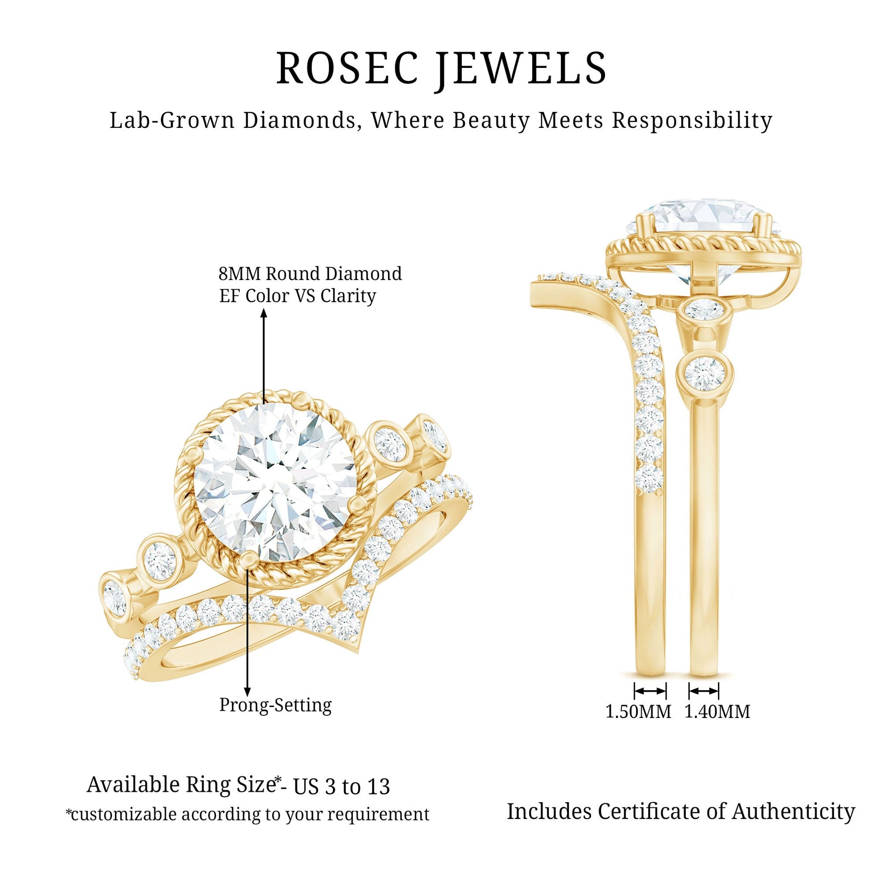 Certified Lab Grown Diamond Solitaire Bridal Ring Set With Enhancer