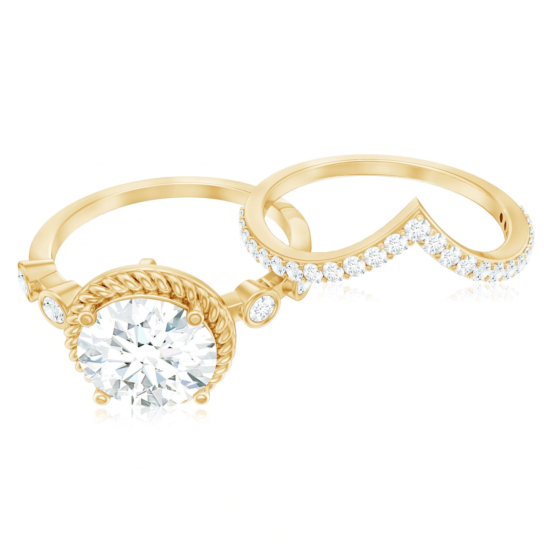 Certified Lab Grown Diamond Solitaire Bridal Ring Set With Enhancer