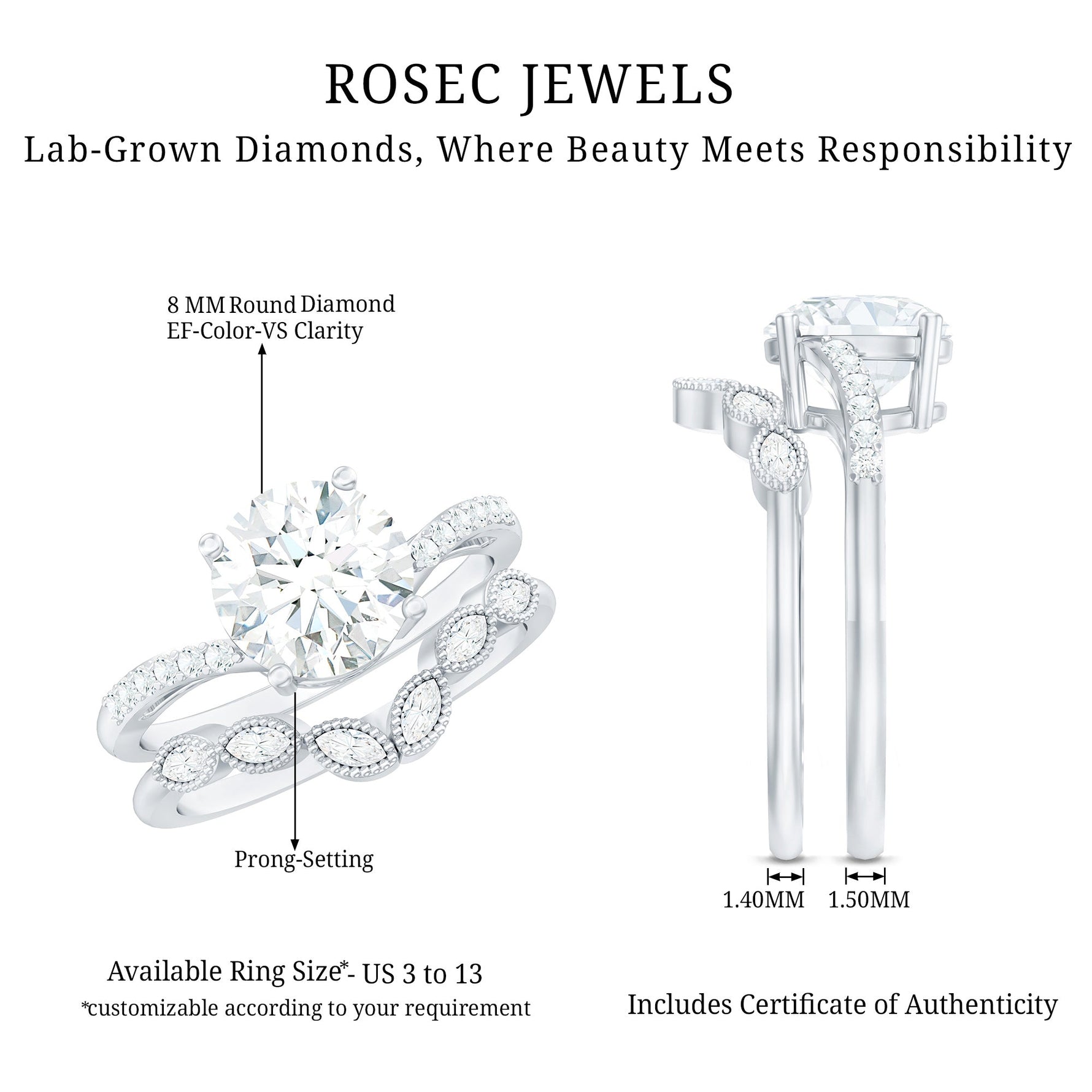 Certified Lab Grown Diamond Engagement Ring With Ring Guard