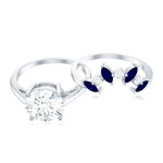 Certified Lab Grown Diamond Designer Engagement Ring Set With Sapphire