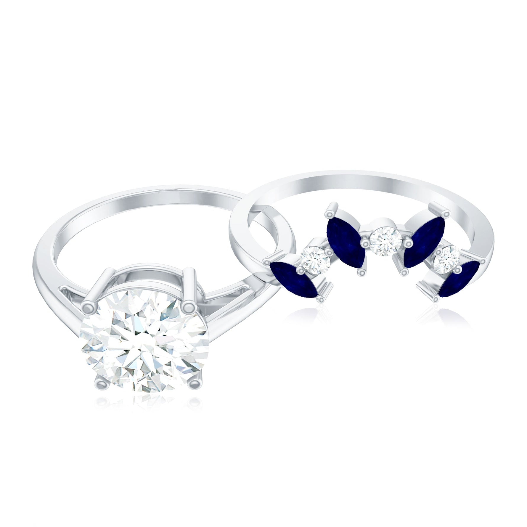 Certified Lab Grown Diamond Designer Engagement Ring Set With Sapphire