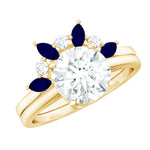 Certified Lab Grown Diamond Designer Engagement Ring Set With Sapphire