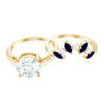 Certified Lab Grown Diamond Designer Engagement Ring Set With Sapphire