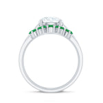 Certified 8 MM Lab Grown Diamond Engagement Ring With Emerald Wedding Band