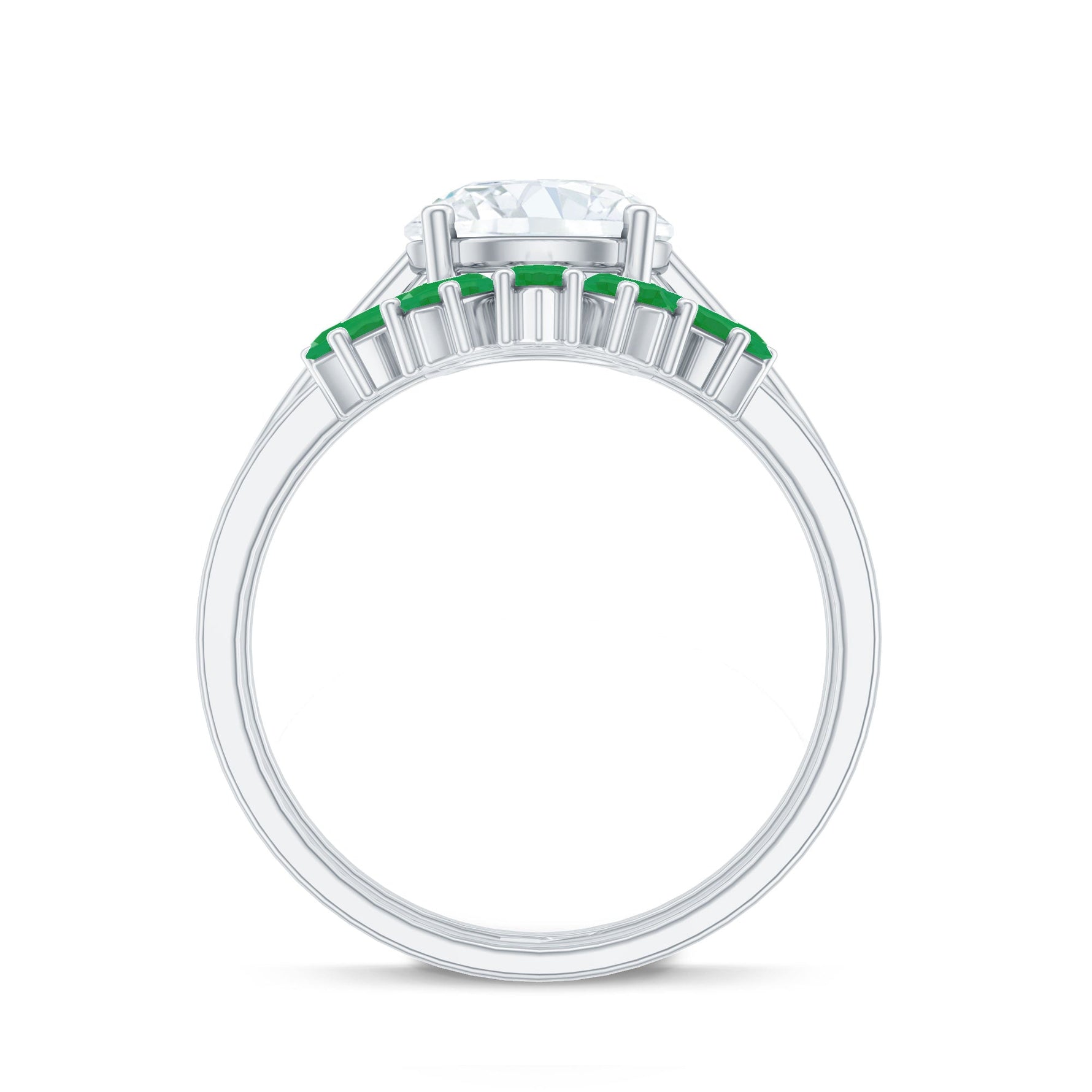 Certified 8 MM Lab Grown Diamond Engagement Ring With Emerald Wedding Band