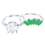 Certified 8 MM Lab Grown Diamond Engagement Ring With Emerald Wedding Band