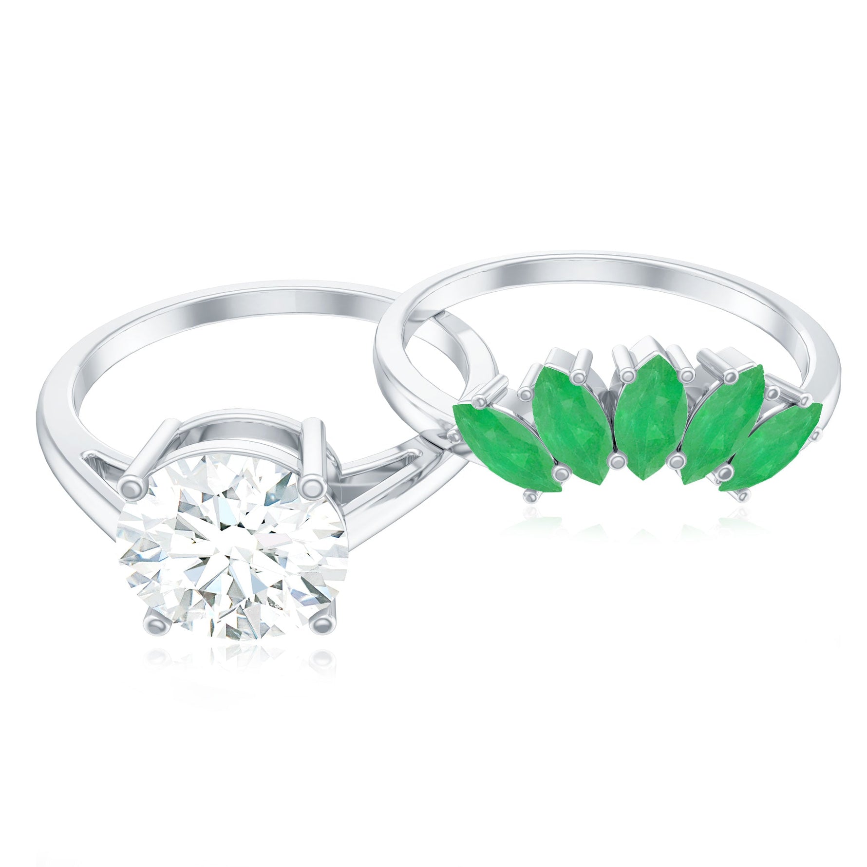 Certified 8 MM Lab Grown Diamond Engagement Ring With Emerald Wedding Band