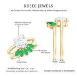 Certified 8 MM Lab Grown Diamond Engagement Ring With Emerald Wedding Band