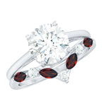 Certified 8 MM Lab Grown Diamond Bridal Ring Set With Garnet Enhancer
