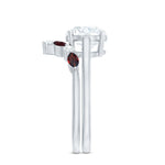 Certified 8 MM Lab Grown Diamond Bridal Ring Set With Garnet Enhancer