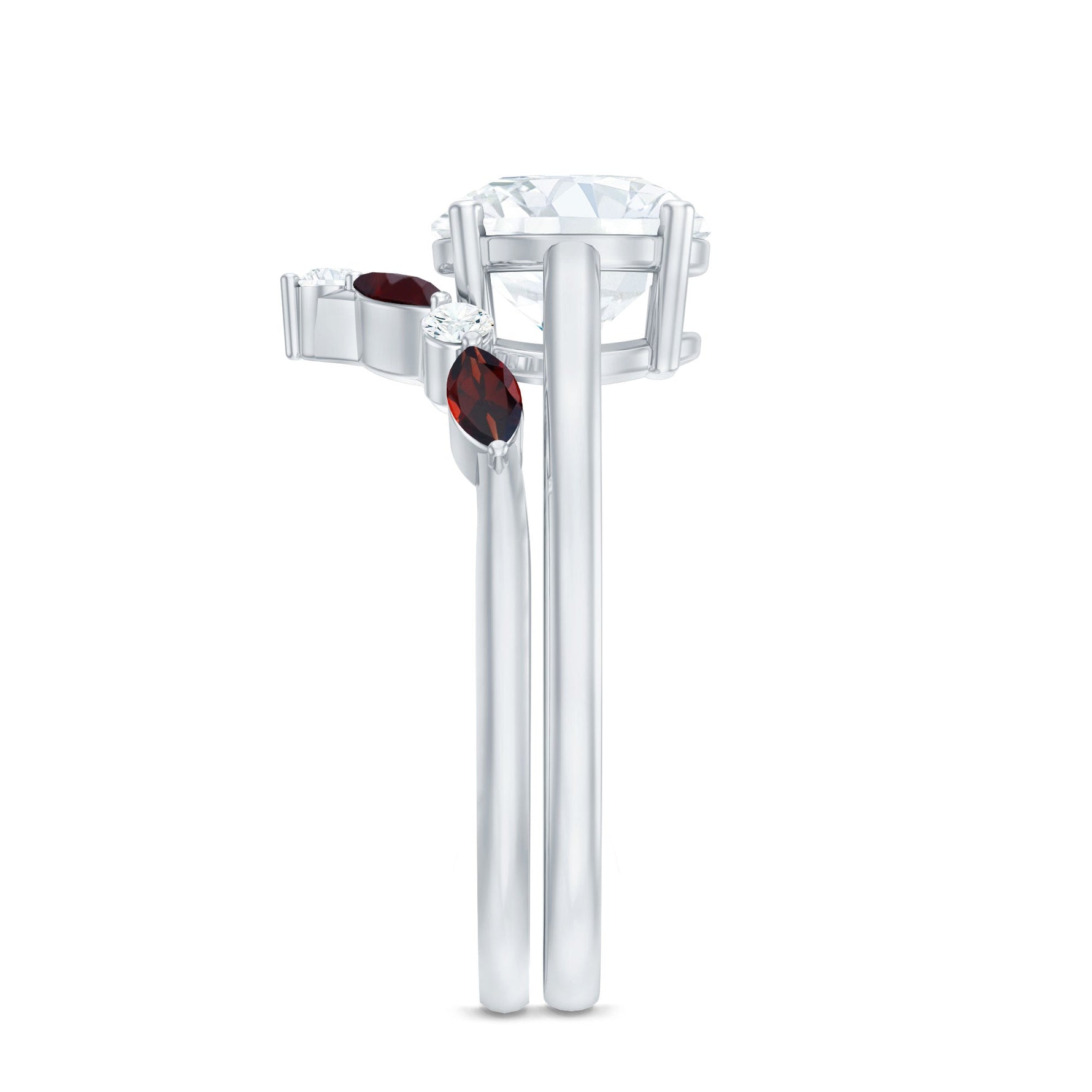 Certified 8 MM Lab Grown Diamond Bridal Ring Set With Garnet Enhancer