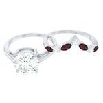Certified 8 MM Lab Grown Diamond Bridal Ring Set With Garnet Enhancer