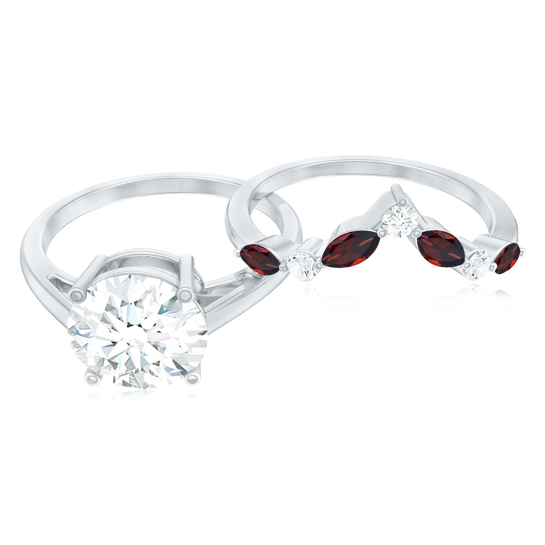 Certified 8 MM Lab Grown Diamond Bridal Ring Set With Garnet Enhancer