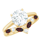 Certified 8 MM Lab Grown Diamond Bridal Ring Set With Garnet Enhancer