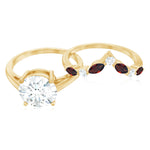 Certified 8 MM Lab Grown Diamond Bridal Ring Set With Garnet Enhancer