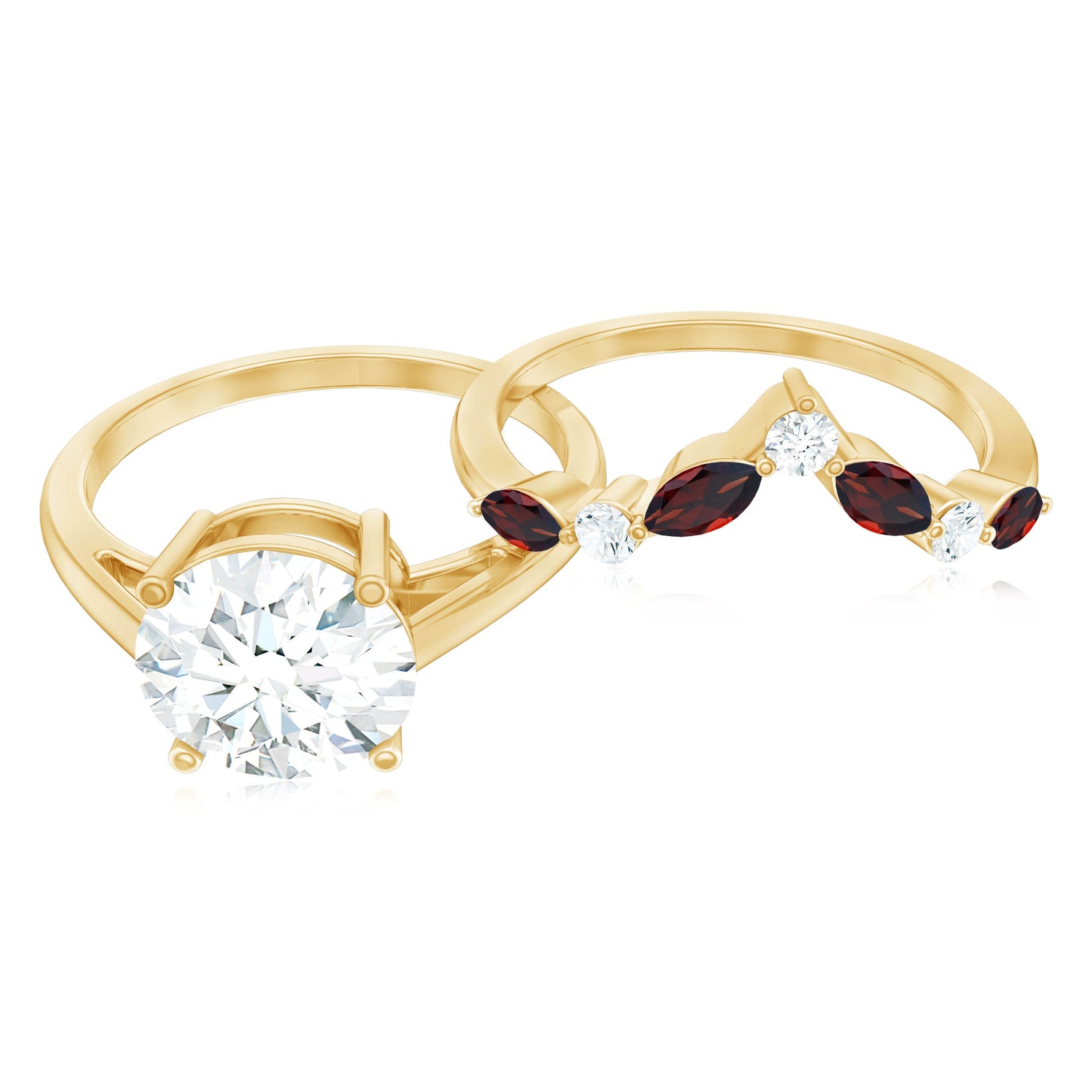 Certified 8 MM Lab Grown Diamond Bridal Ring Set With Garnet Enhancer