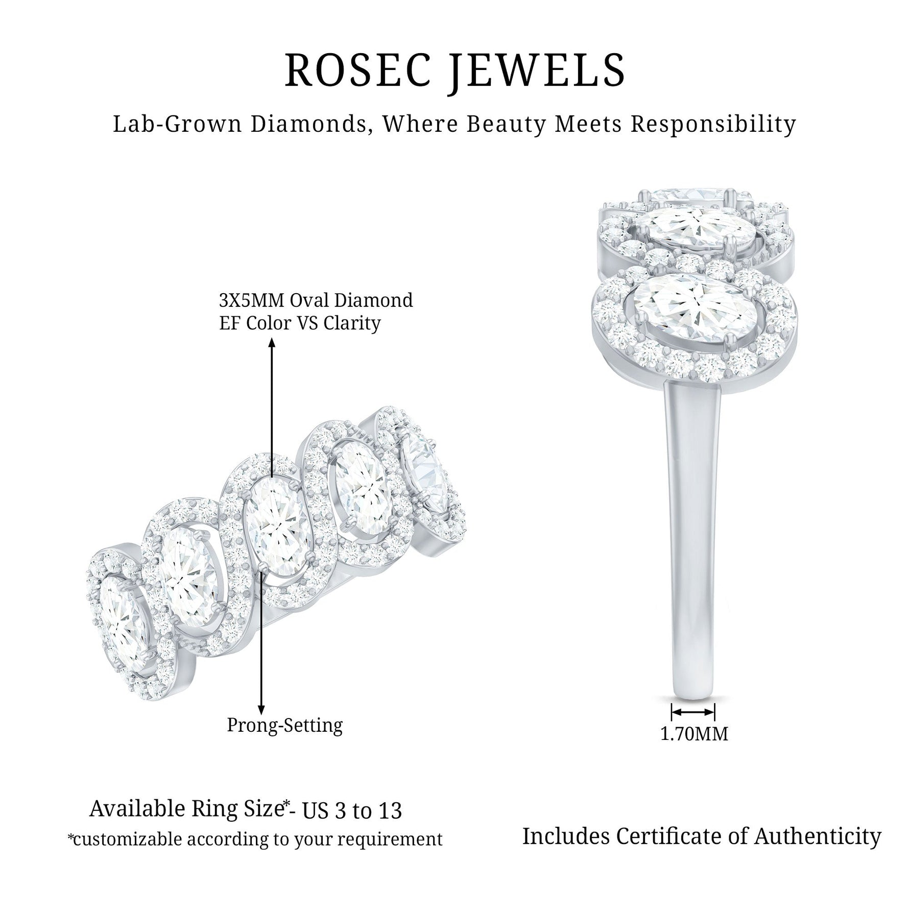 Certified Oval Lab Grown Diamond Designer Eternity Ring