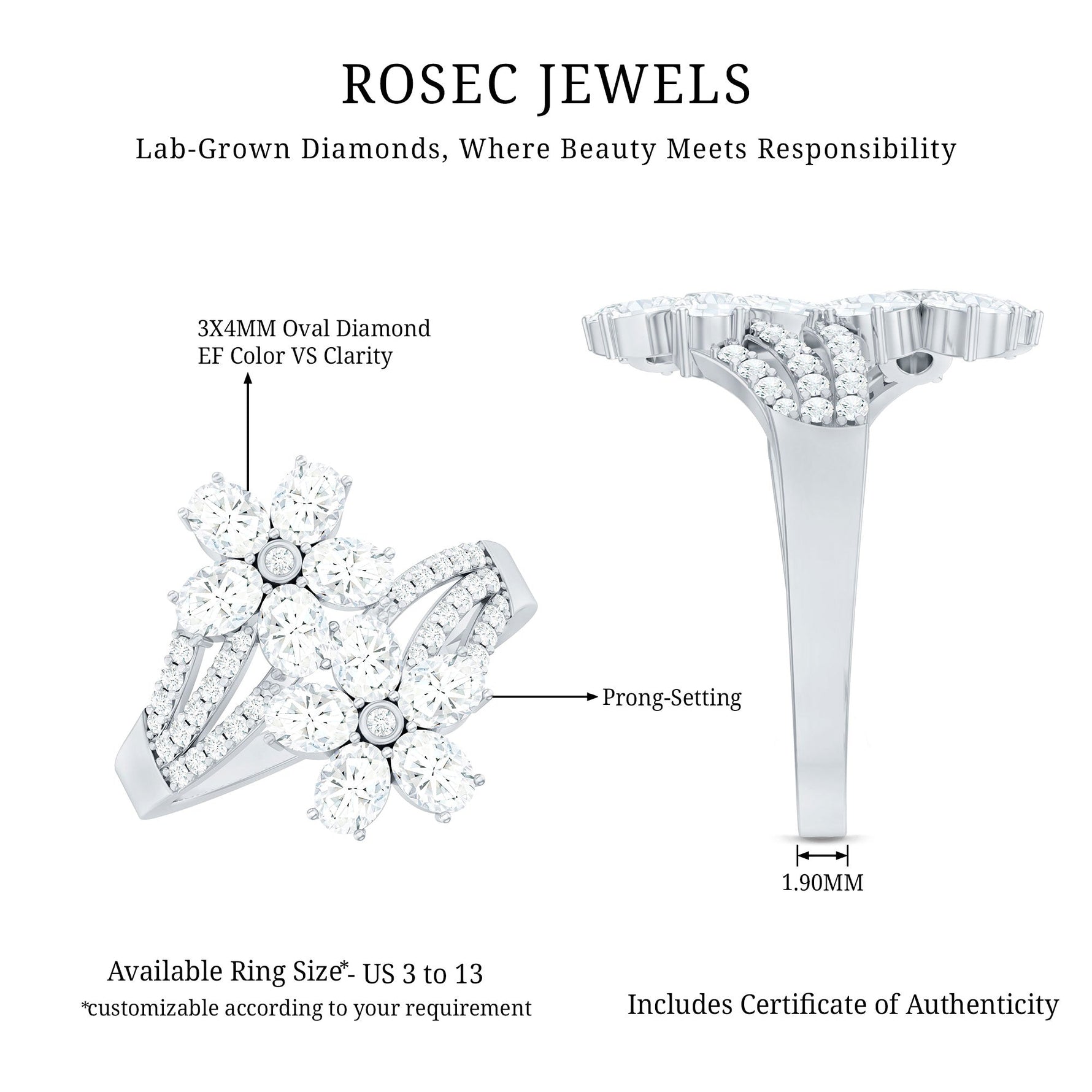 Certified Lab Grown Diamond Flower Engagement Ring For Women