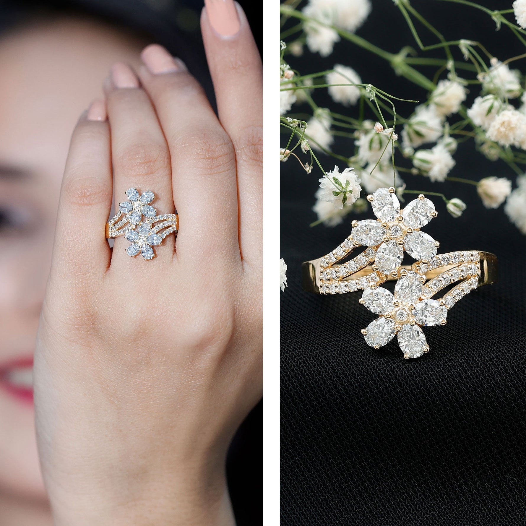 Certified Lab Grown Diamond Flower Engagement Ring For Women