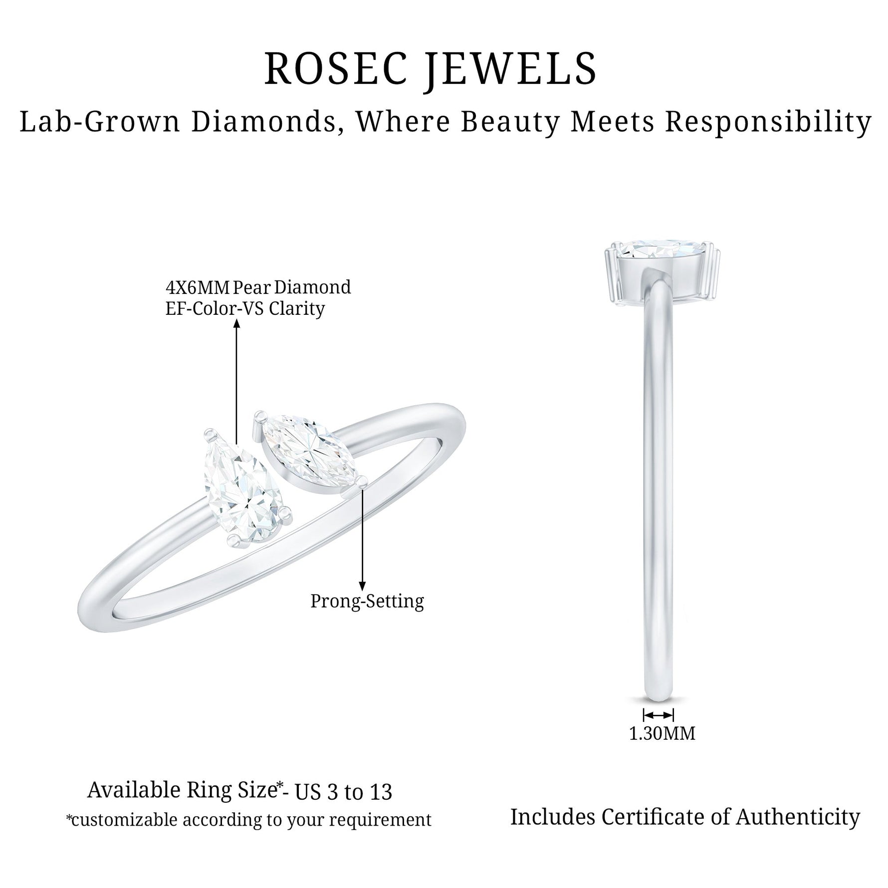 Certified Lab Grown Diamond Two Stone Promise Ring