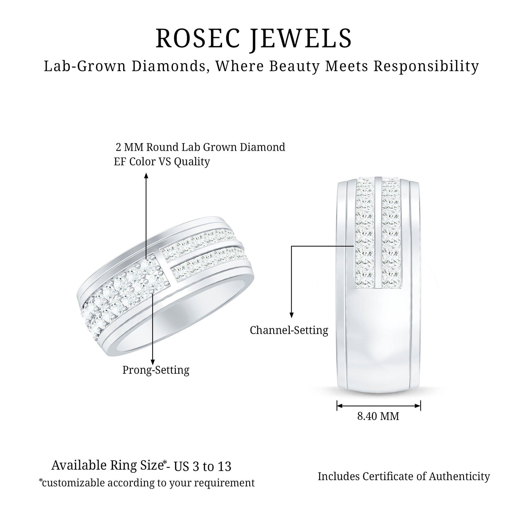 Certified Lab Grown Diamond Wide Wedding Band Ring