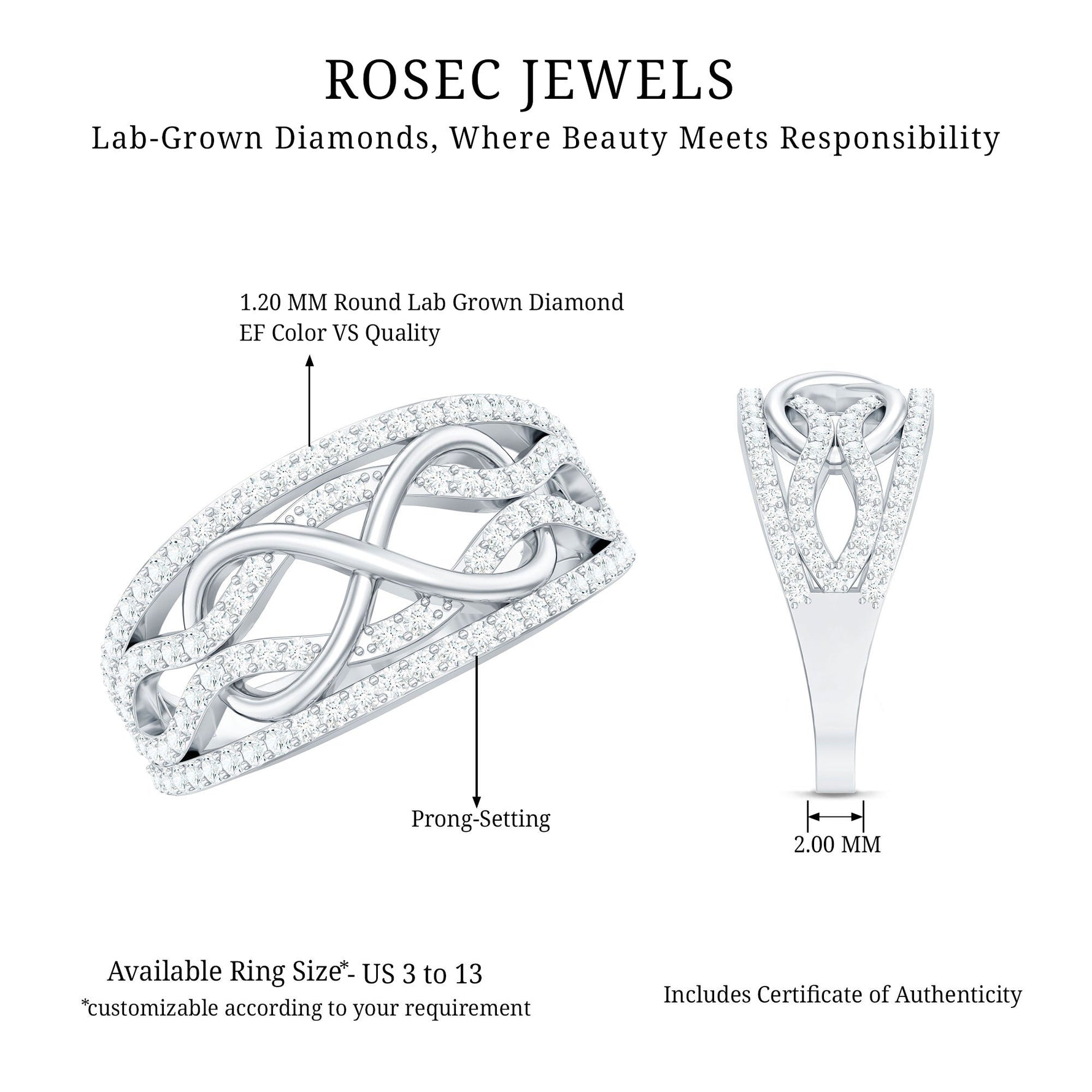Certified Lab Grown Diamond Infinity Wedding Band Ring