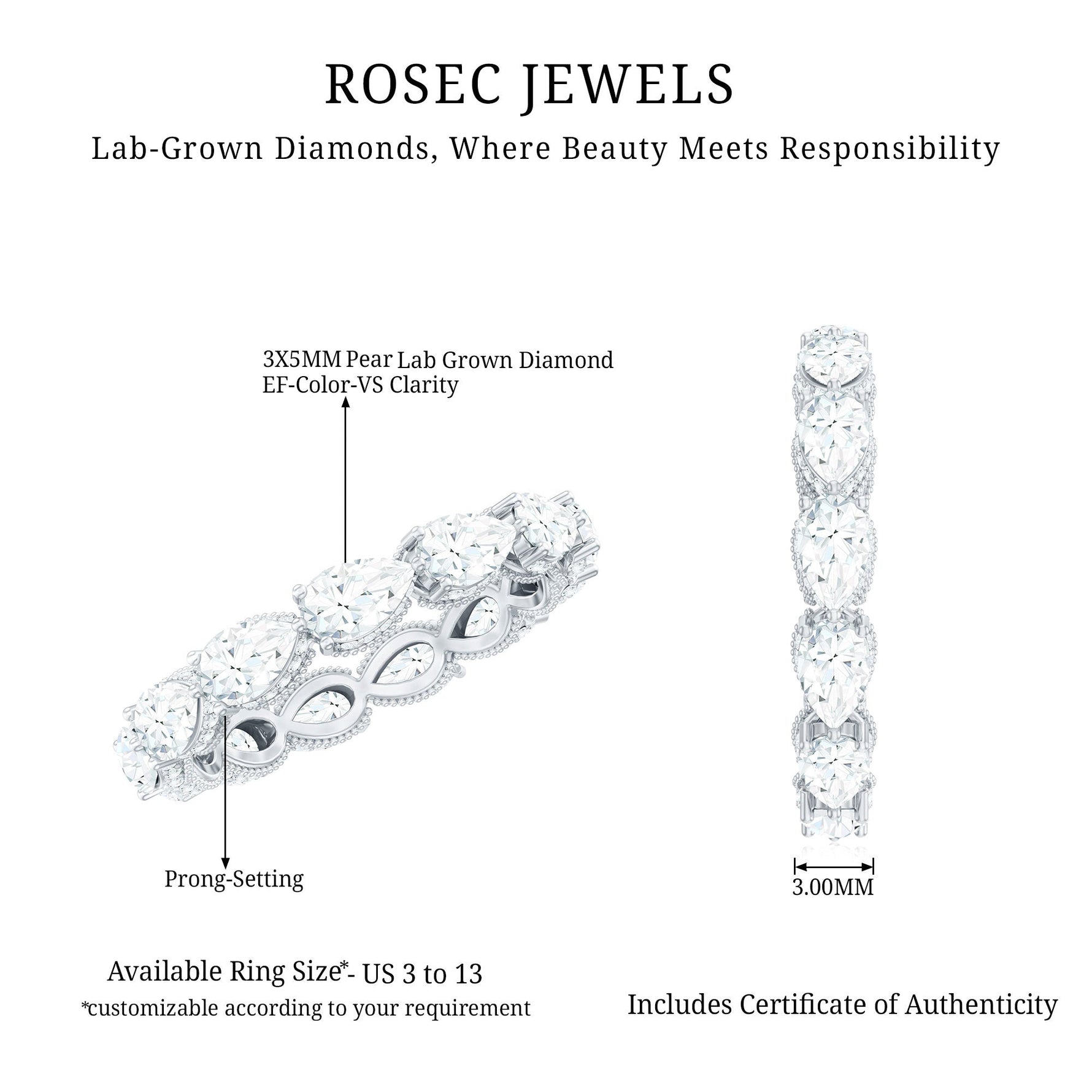 Certified Pear Shape Lab Grown Diamond Eternity Ring
