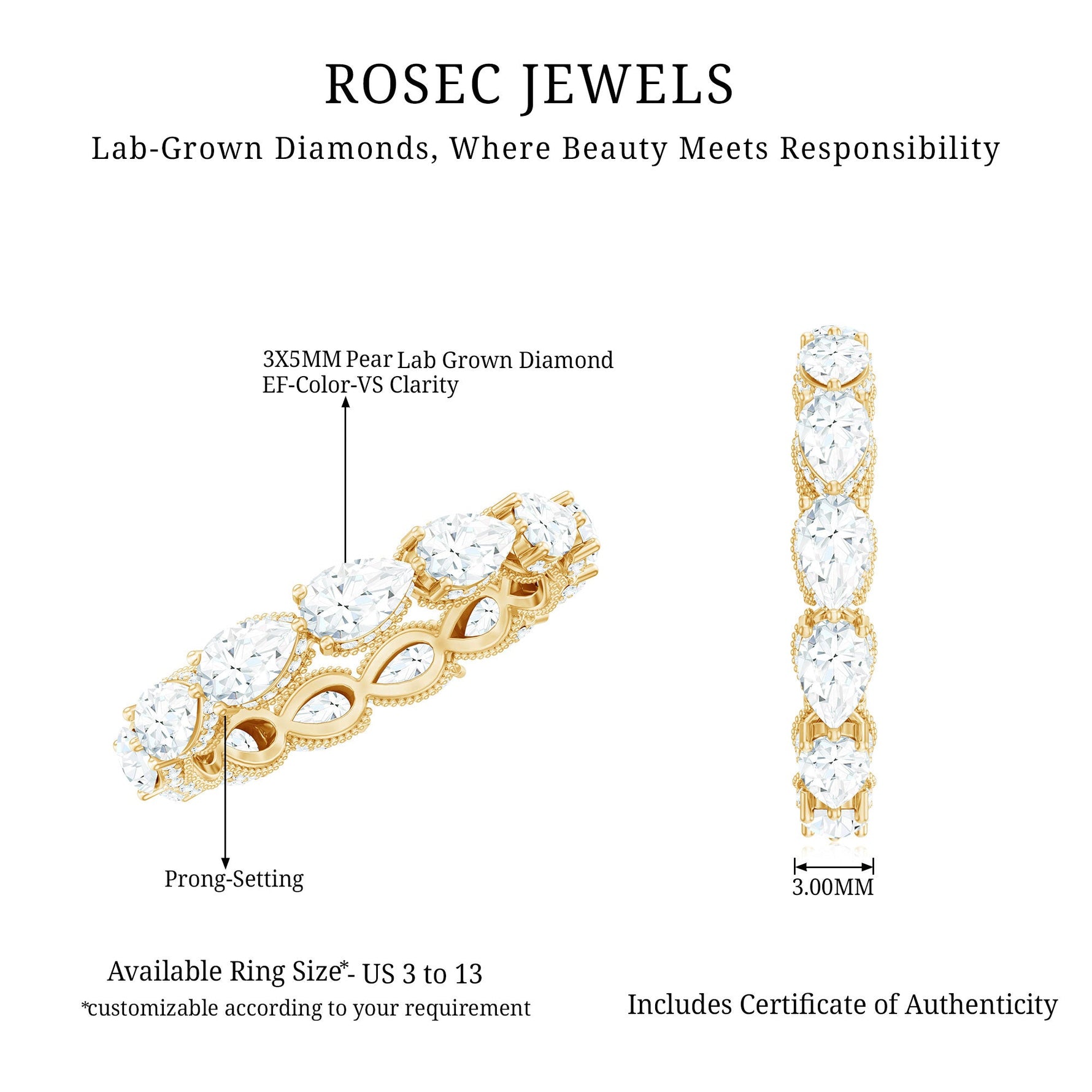 Certified Pear Shape Lab Grown Diamond Eternity Ring