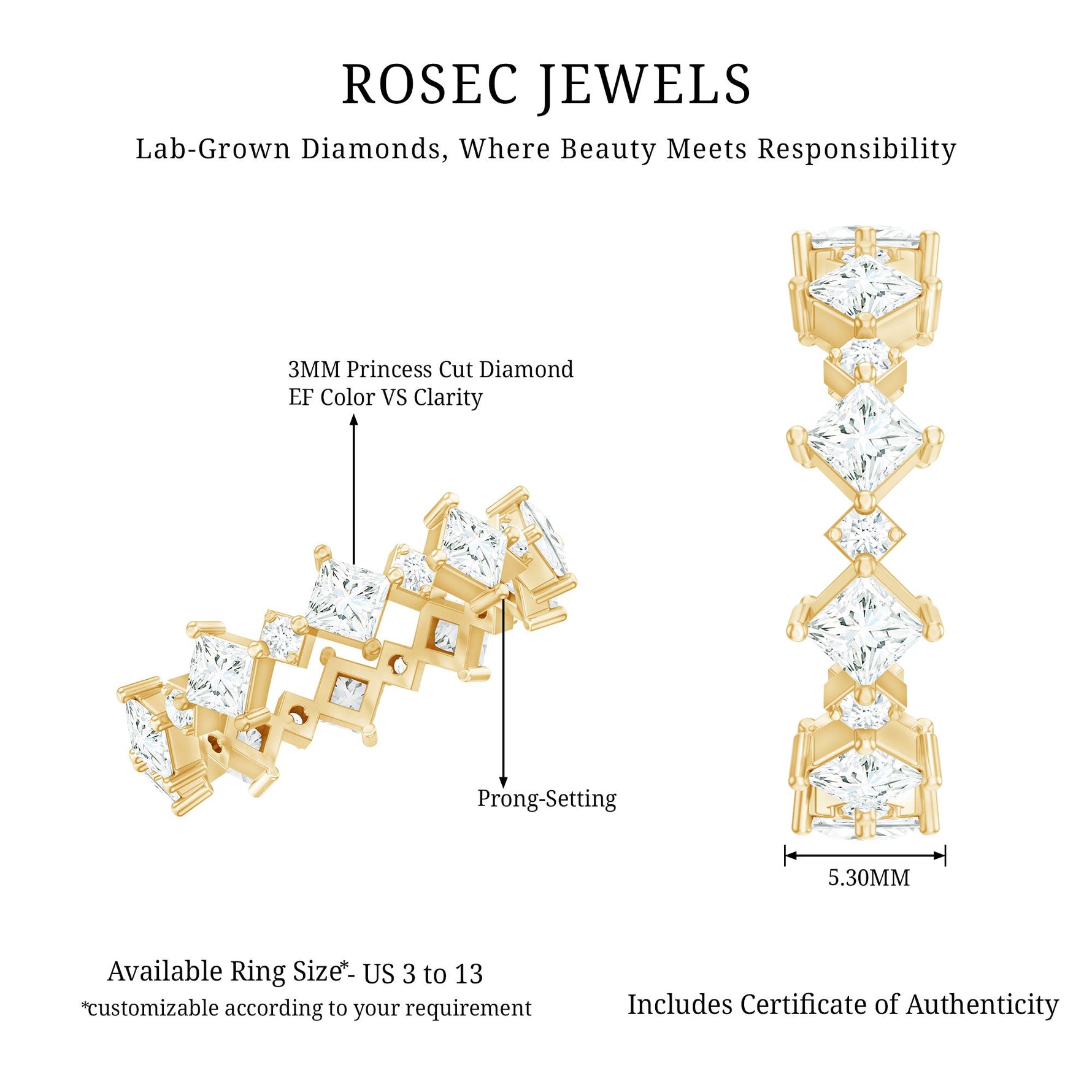 Certified Princess Cut Lab Grown Diamond Eternity Wedding Ring