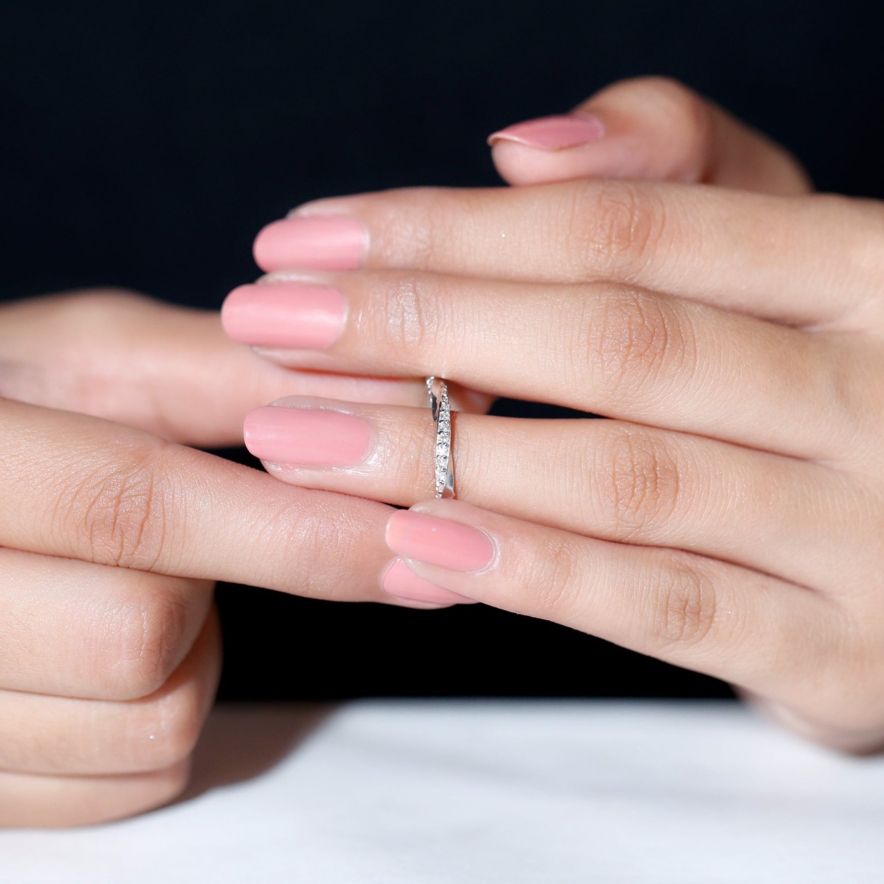 Pave Set Diamond Wedding Ring with Twisted Details