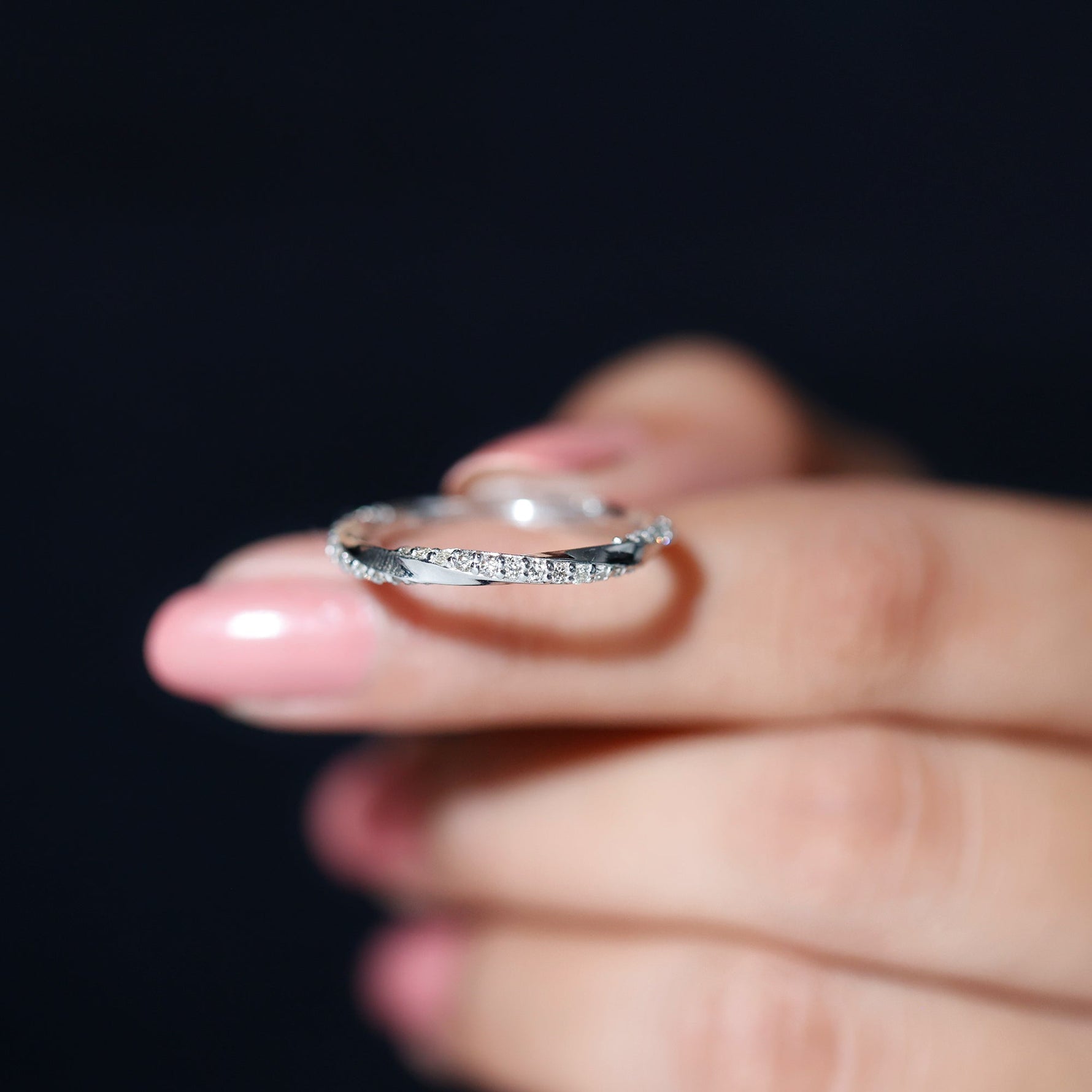 Pave Set Diamond Wedding Ring with Twisted Details