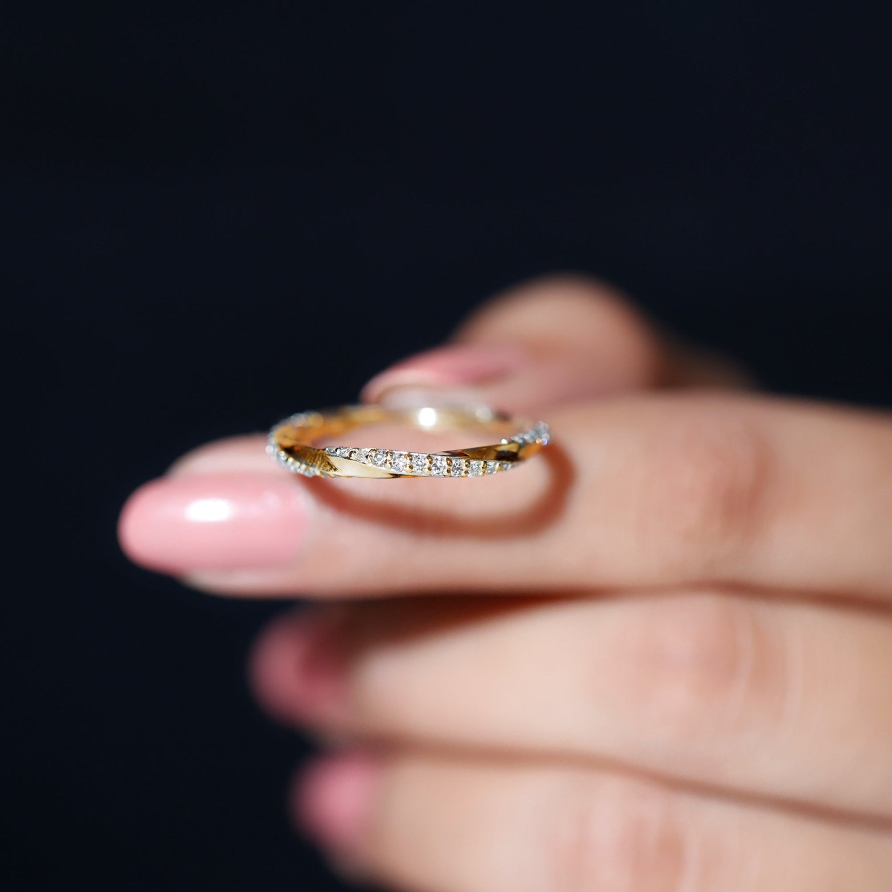 Pave Set Diamond Wedding Ring with Twisted Details