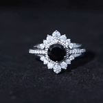 Vintage Inspired Black Spinel Wedding Ring Set with Moissanite Enhancers