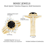 Vintage Inspired Black Spinel Wedding Ring Set with Moissanite Enhancers