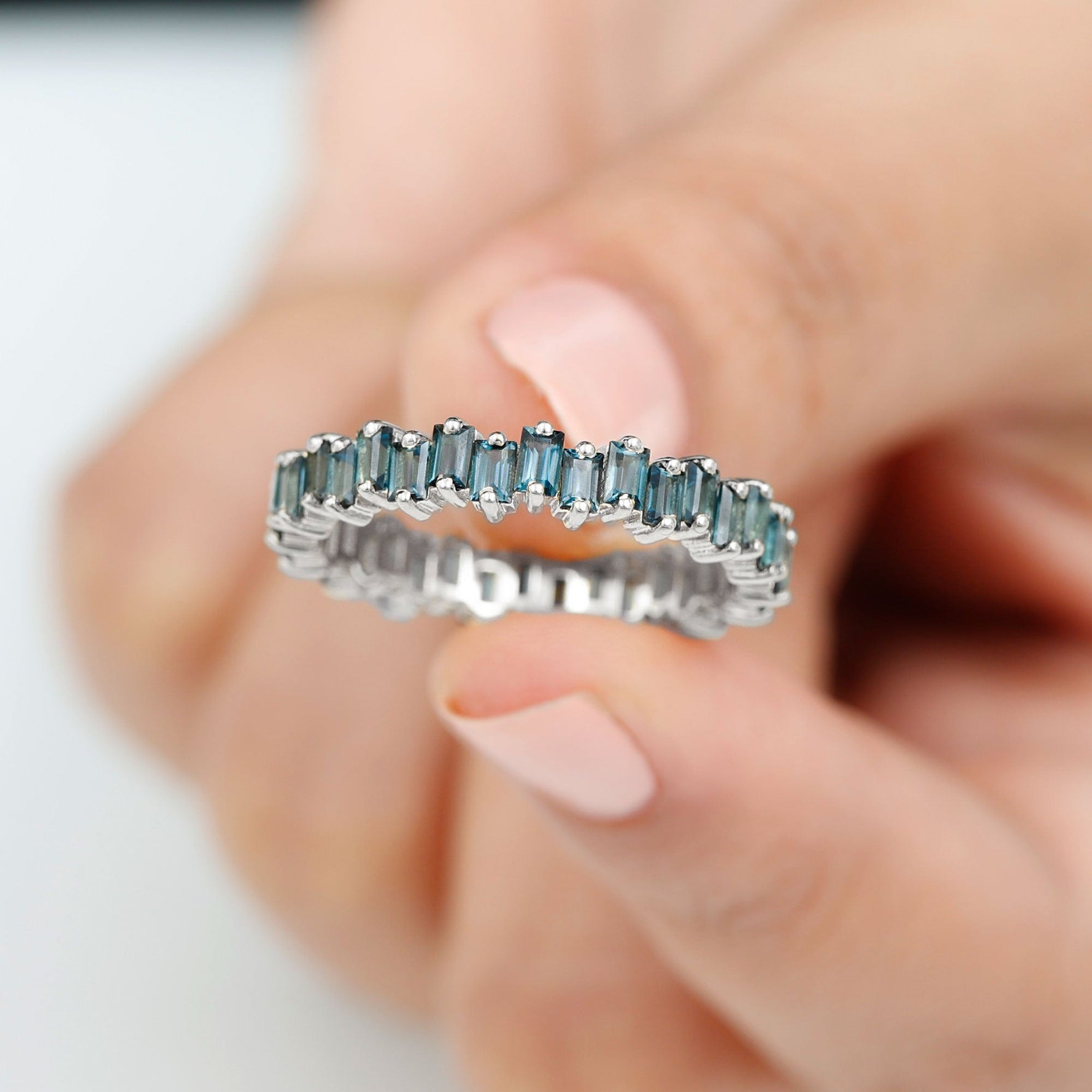 Baguette London Blue Topaz Zig Zag Wedding Ring