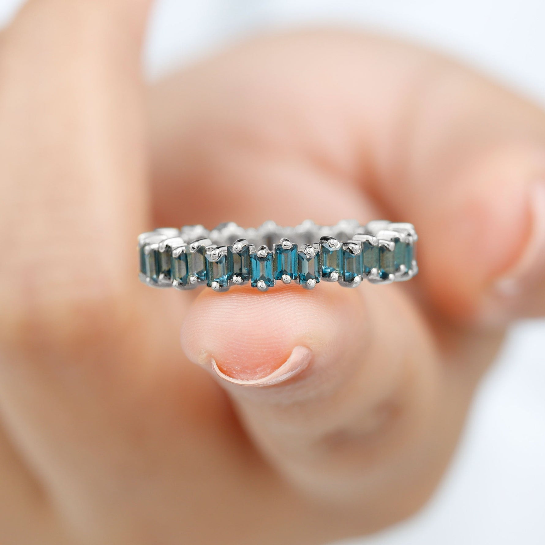 Baguette London Blue Topaz Zig Zag Wedding Ring