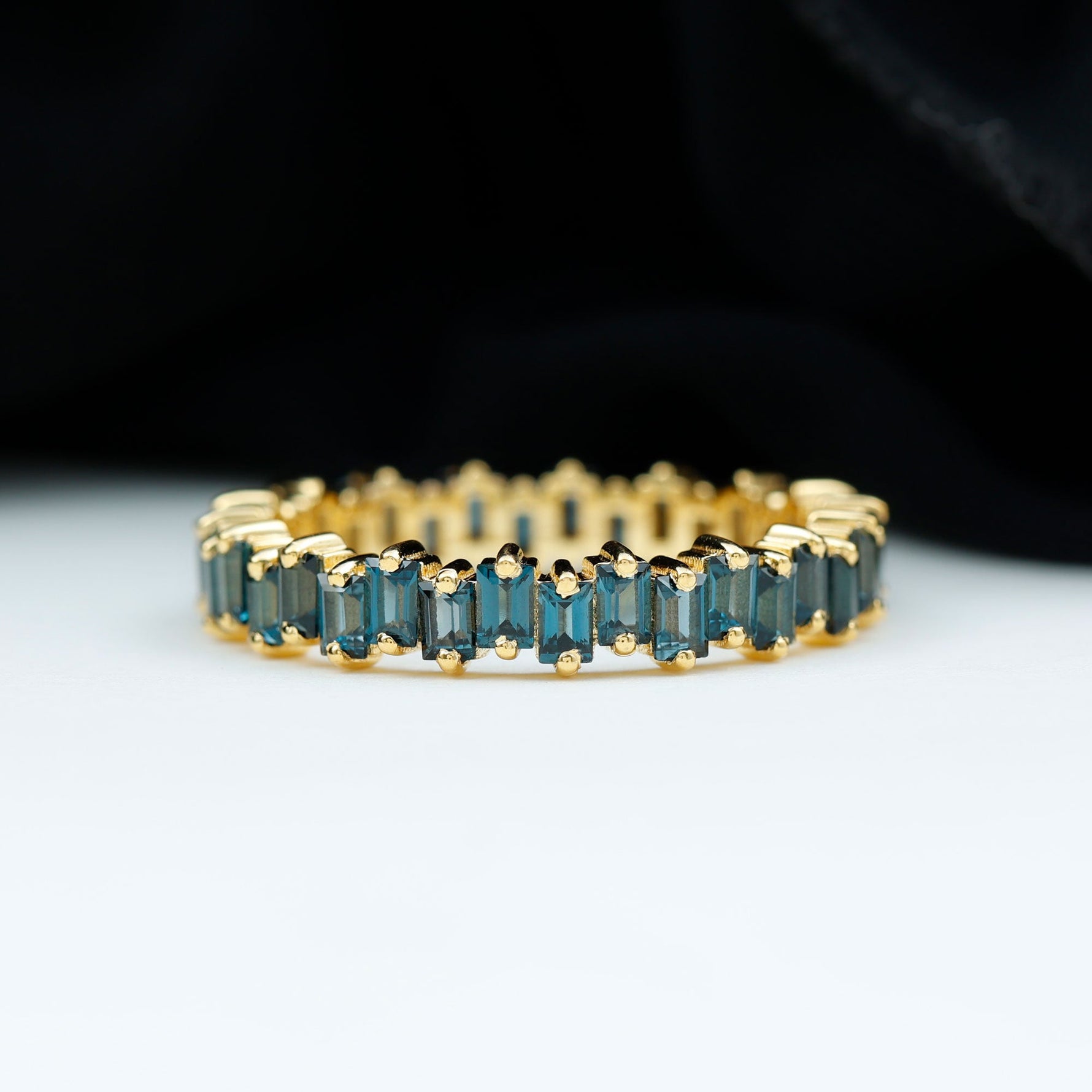 Baguette London Blue Topaz Zig Zag Wedding Ring