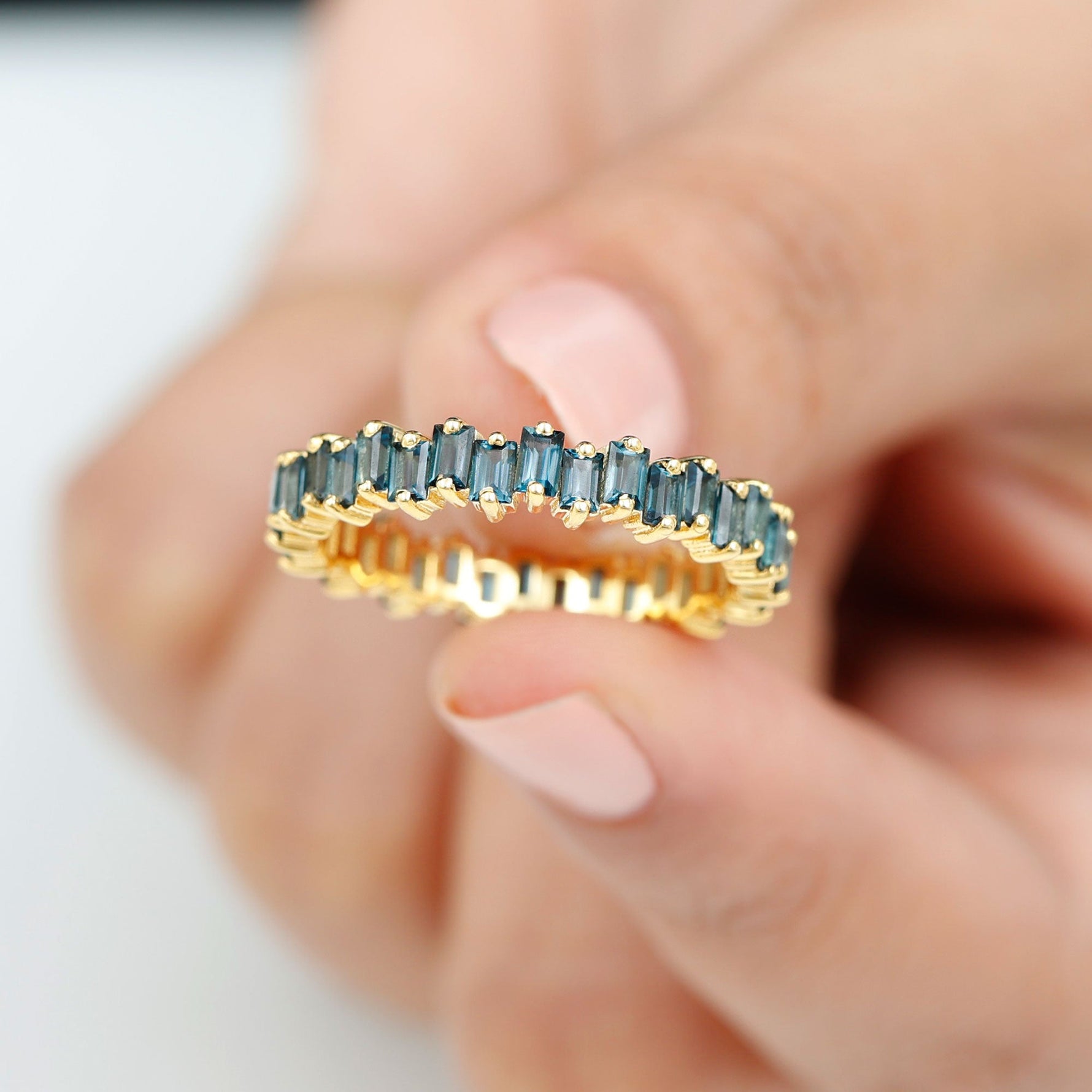 Baguette London Blue Topaz Zig Zag Wedding Ring