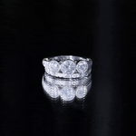 Moissanite 3 Stone Wedding Ring Set in Beaded Bezel Setting