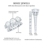 Moissanite 3 Stone Wedding Ring Set in Beaded Bezel Setting
