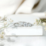 Moissanite 3 Stone Wedding Ring Set in Beaded Bezel Setting