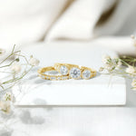 Moissanite 3 Stone Wedding Ring Set in Beaded Bezel Setting